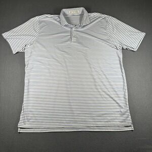 Holderness & Bourne Polo Shirt Mens 2XL White Blue Stripe Golf Tailored Fit SS